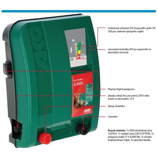 Zdroj pro elektrický ohradník AKO DUO-Power Xi 8000, kombinovaný, 8 J Zdroj pro elektrický ohradník AKO DUO-Power Xi 8000, kombinovaný, 8 J