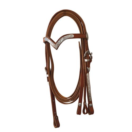 Westernová uzdečka s otěžemi Lakota, hnědá se zdobením Westernová uzdečka s otěžemi Lakota, hnědá se zdobením
