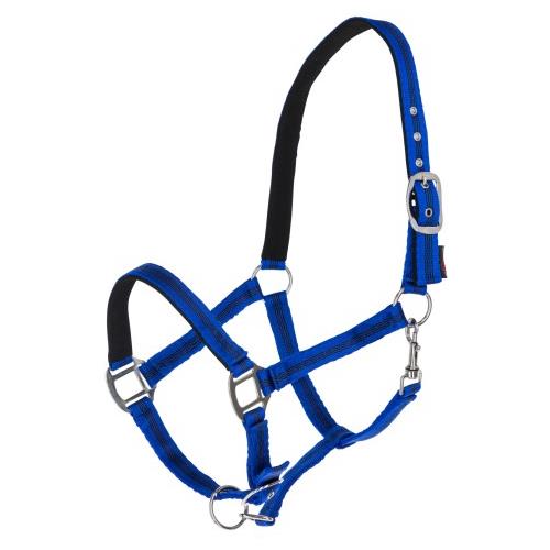 Ohlávka pro koně Mustang, stavitelná, modrá - vel. Cob Ohlávka pro koně nylon, Mustang, podložená dvakrát stavitelná modrá, vel. Cob