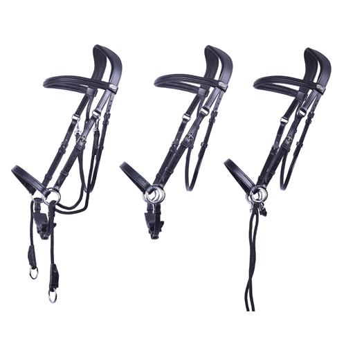 Bezudidlová kožená uzdečka QHP Ceto, černá - vel. Cob Bezudidlová uzdečka Ceto QHP, černá, vel. Cob