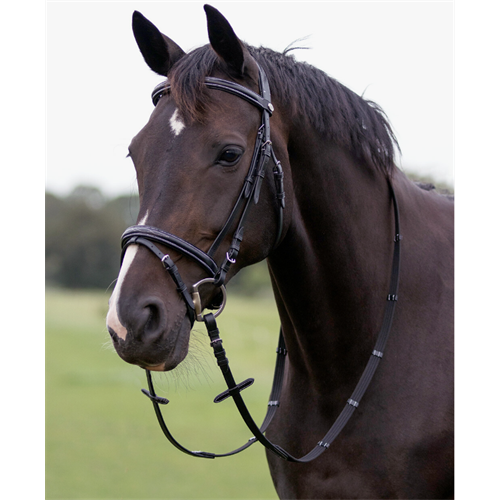 Kožená uzdečka QHP s prošíváním, černá - vel. Pony Uzdečka kožená QHP s proš., vel. Pony