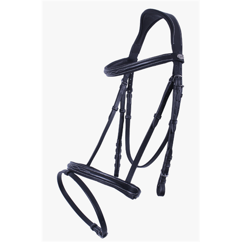 Kožená uzdečka QHP s prošíváním, černá - vel. Pony Uzdečka kožená QHP s proš., vel. Pony