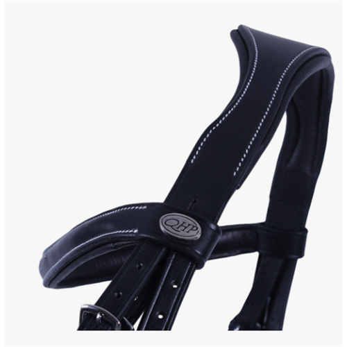 Kožená uzdečka QHP s prošíváním, černá - vel. Pony Uzdečka kožená QHP s proš., vel. Pony