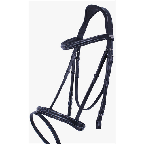 Kožená uzdečka QHP s prošíváním, černá - vel. Full