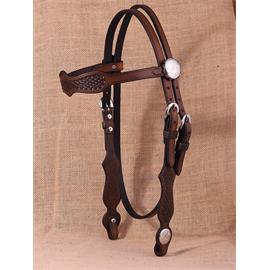 Westernová kožená uzdečka, zdobená, tmavá