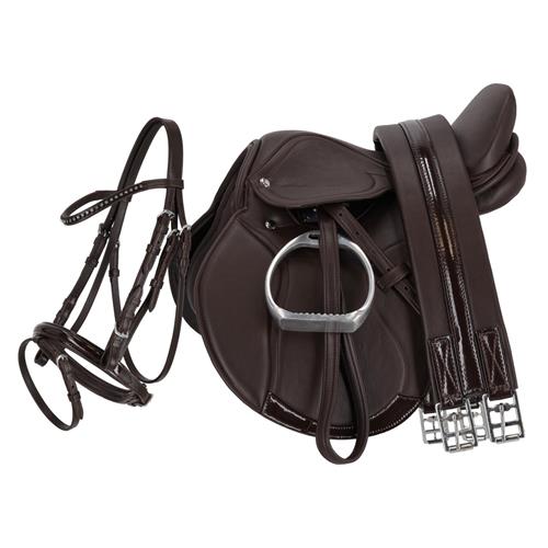 Set sedlo s příslušenstvím a uzdečkou QHP Melbourne, hnědý, Pony