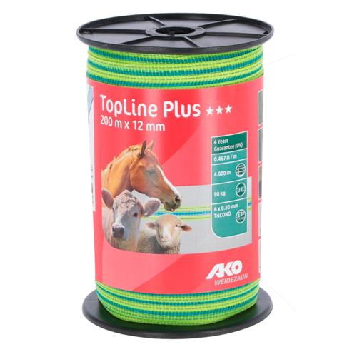 Polyetylenová páska pro elektrické ohradníky TopLine Plus 12 mm, neon. žlutozelená-modrá 200 m Polyetylenová páska pro elektrické ohradníky TopLine Plus 12 mm, neon. žlutozelená-modrá 200 m