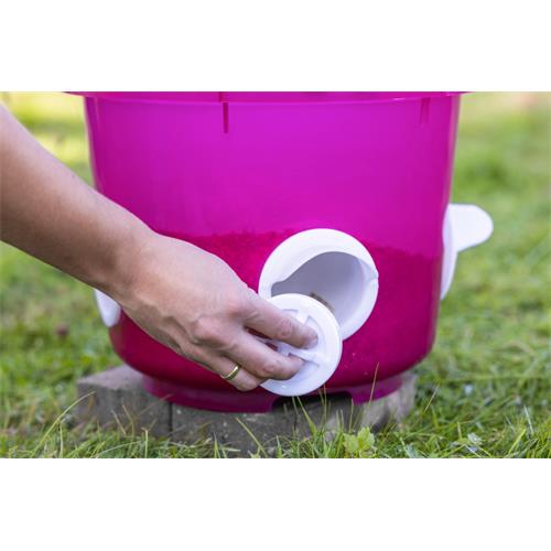 Kbelíkové krmítko pro slepice, růžové, 12 l Krmítko kbelíkové pro slepice, růžové, 12 l - průhledný.