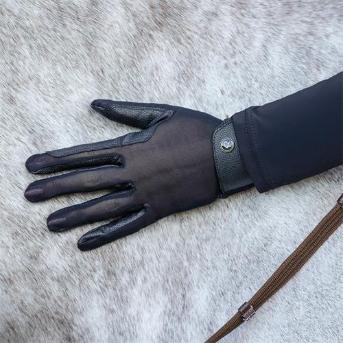 Jezdecké rukavice QHP Solares S/S 2025, černé - vel. L Letní jezdecké rukavice Solares QHP SS 2025, černé, L