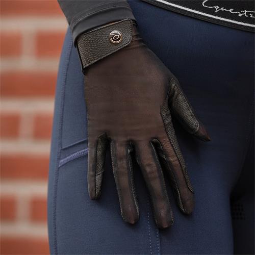 Jezdecké rukavice QHP Solares S/S 2025, černé - vel. L Letní jezdecké rukavice Solares QHP SS 2025, černé, L